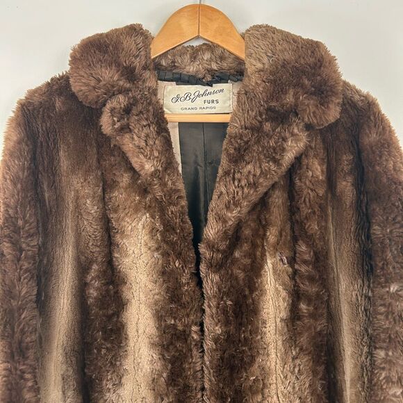 Vintage JB Johnson Brown Belted Genuine Goat Fur Coat - Picture 6 of 8